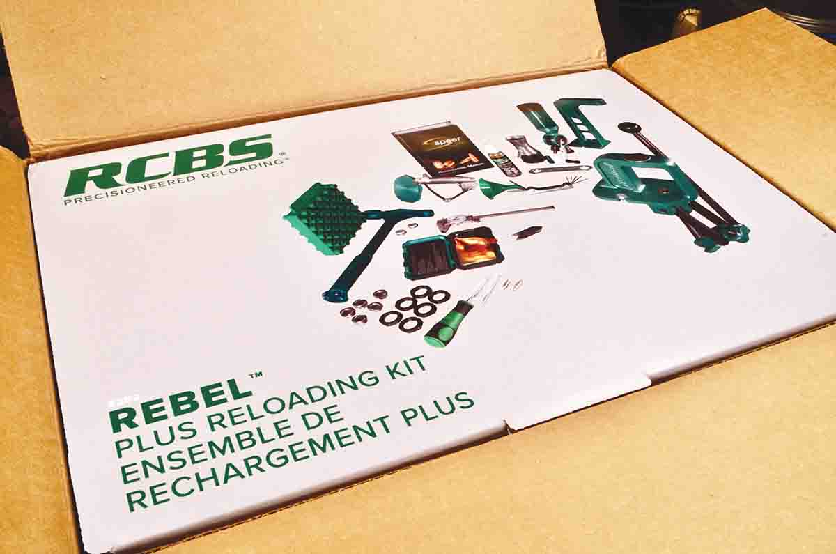 The RCBS handloading kits are packed into one compact carton with all the parts displayed on the box.